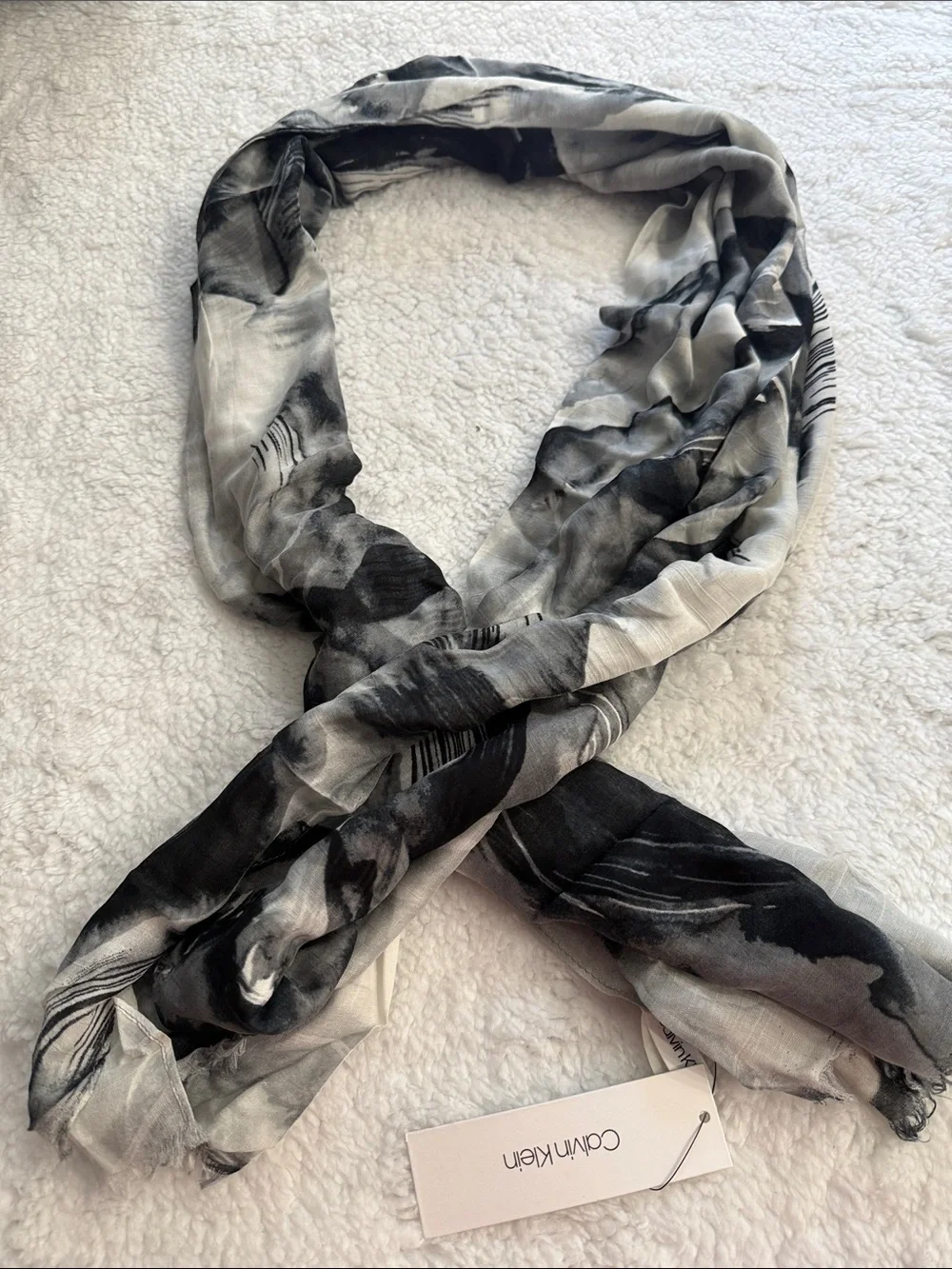 Calvin Klein Black & White Abstract Print Lightweight Scarf